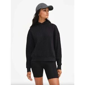 Mate the Label Organic Waffle Knit Relaxed Hoodie Sweatshirt Black NEW